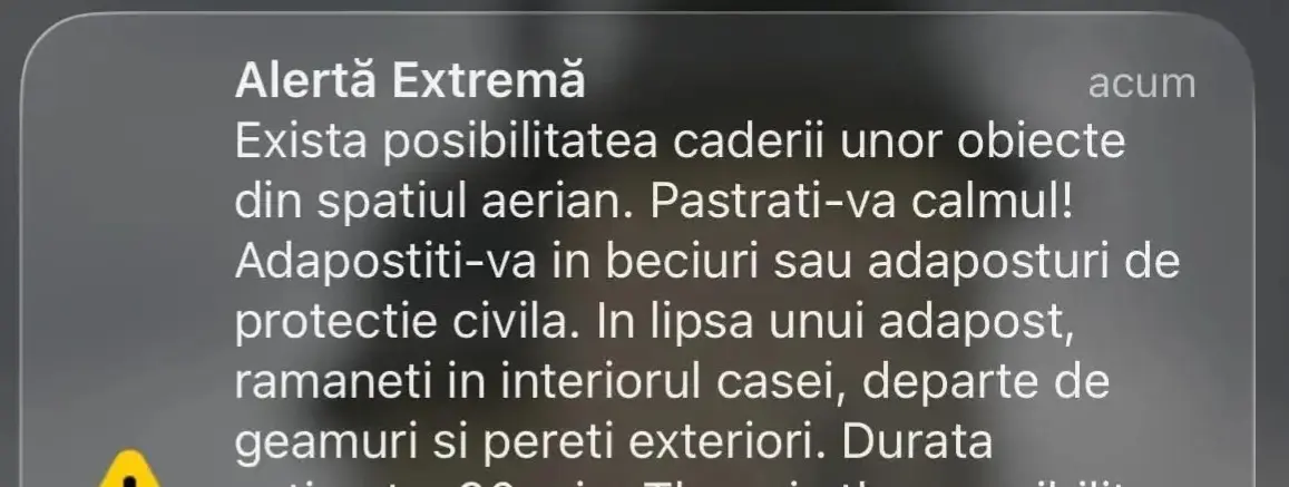 Alertă extremă la Iași! Oamenii, avertizați să se adăpostească: „Există posibilitatea căderii unor obiecte din spațiul aerian”